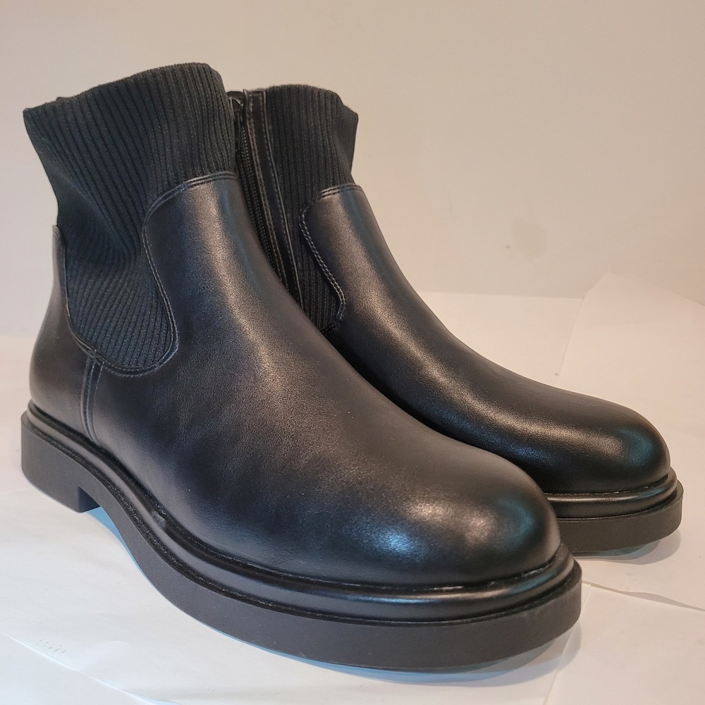 No Boundaries‎ Women's Black Ankle Boots Knit Cuff Lug Sole Side Zip US 11 New